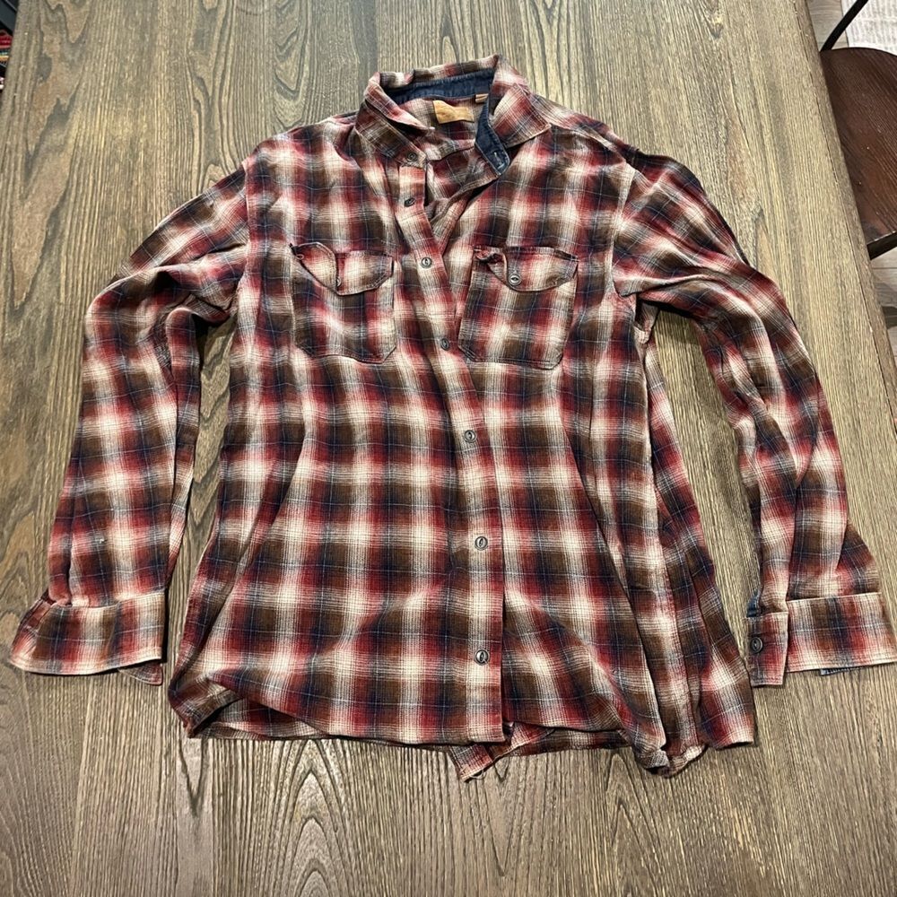 ReadHead Button Down Shirt Plaid Flannel Long Sleeve Collared Red Black Size L